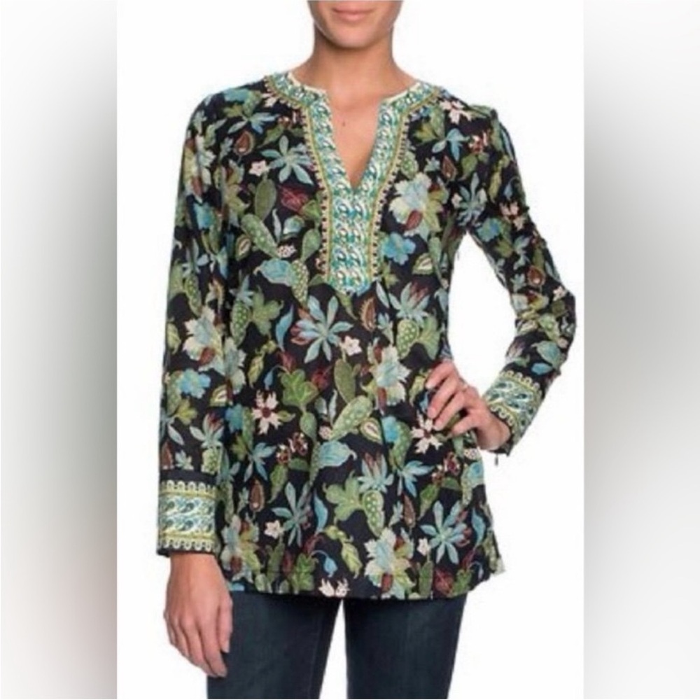 Tory Burch Embellished Cotton Wisteria Tunic, size 2
